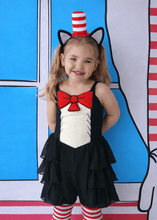 Load image into Gallery viewer, Clever Cat Romper (Cats, Hats & Chaos) - Three By The Sea Clothing