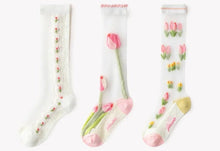 Load image into Gallery viewer, Spring strawberry - tulips - bows mesh socks - Three By The Sea Clothing