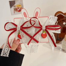 Load image into Gallery viewer, Strawberry Lace Bow Piggy Set - Three By The Sea Clothing