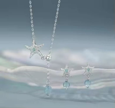 Aqua Starfish Fine Silver Jewelry Set (Style 3) - Three By The Sea Clothing