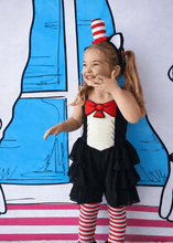 Load image into Gallery viewer, Clever Cat Romper (Cats, Hats &amp; Chaos) - Three By The Sea Clothing
