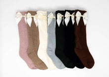 Load image into Gallery viewer, Fall Socks 2023 - Side Crochet (With Satin Bows) - Three By The Sea Clothing
