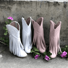 Load image into Gallery viewer, Jolene Fringe Leather Cowgirl Boots - runs narrow, size up! - Three By The Sea Clothing
