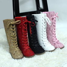Load image into Gallery viewer, Luxe Lace Tall Boots pre - order - Three By The Sea Clothing
