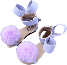 Load image into Gallery viewer, Natalie Bow Sandal Lavender pom pom - Three By The Sea Clothing

