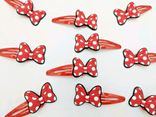 Load image into Gallery viewer, Red Polka dot bow and dress mouse inspired hair clips - Three By The Sea Clothing
