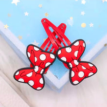 Load image into Gallery viewer, Red Polka dot bow and dress mouse inspired hair clips - Three By The Sea Clothing
