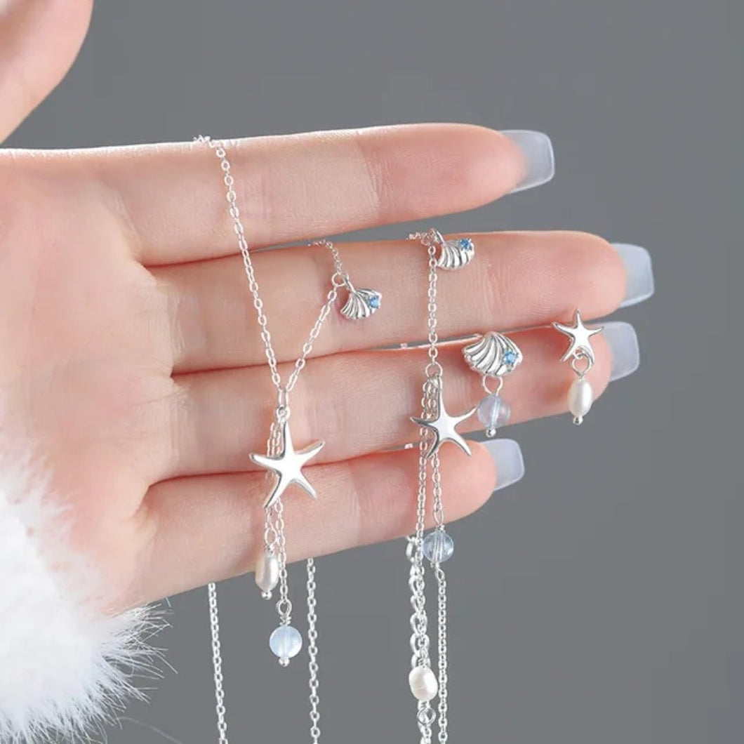 Shell and Pearl Fine Silver Jewelry Set (Style 1) - Three By The Sea Clothing