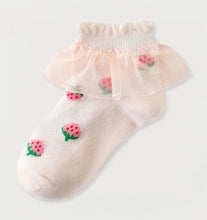 Load image into Gallery viewer, Strawberry Ruffle ankle sock - Three By The Sea Clothing
