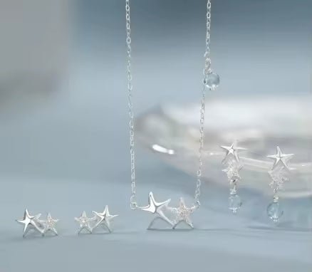 Twin Stars Fine Silver Jewelry Set (Style 2) - Three By The Sea Clothing